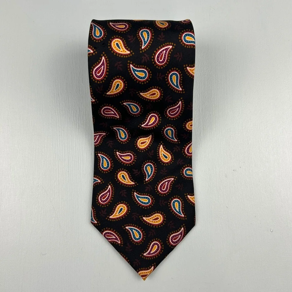 Vera Bradley for Baekgaard Mens Silk‎ Paisley Necktie Black Blue Yellow Burgundy